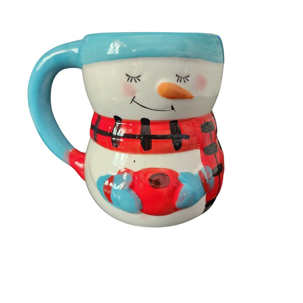 Bay Island Snowman Ceramic Coffee Mug Blue Hat‎ Red Scarf Holiday Winter 2022